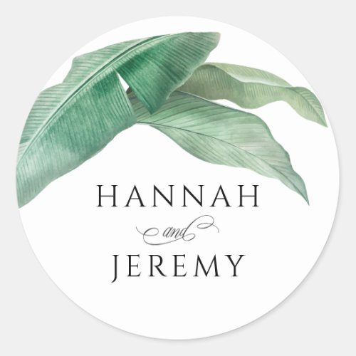 Exotic Tropical Banana Leaves Wedding Classic Round Sticker