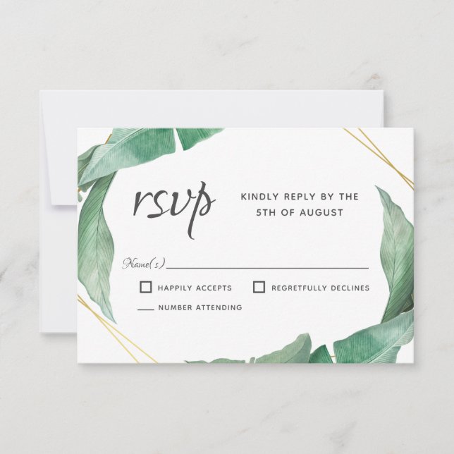 Exotic Tropical Banana Leaves Wedding RSVP (Front)