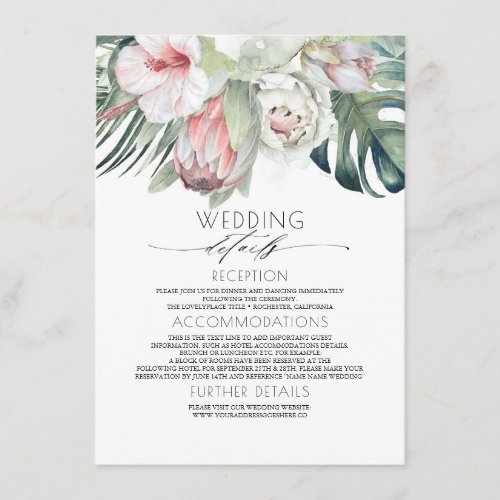 Exotic Tropical Beach Wedding Information Guest Enclosure Card