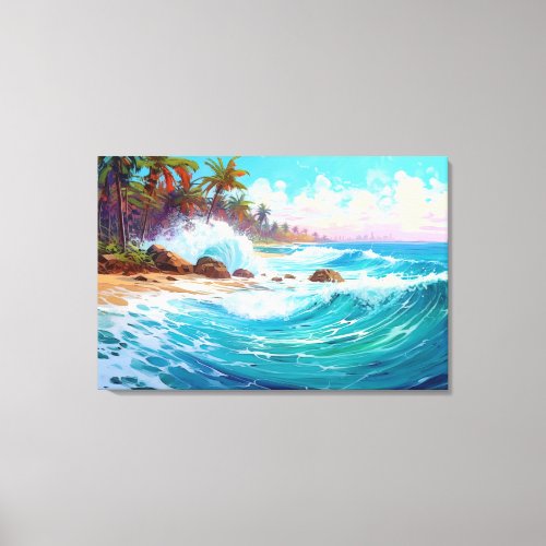 Exotic Tropical Beach With Crashing Waves  Canvas Print