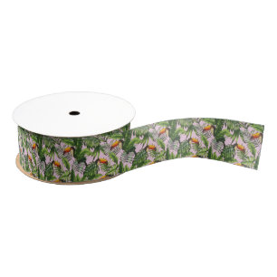 Exotic Tropical Bird Jungle Foliage Grosgrain Ribbon