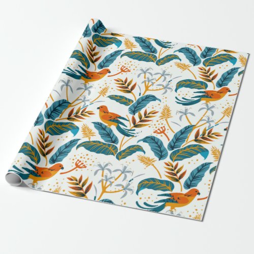 Exotic tropical birds and leaves pattern wrapping paper