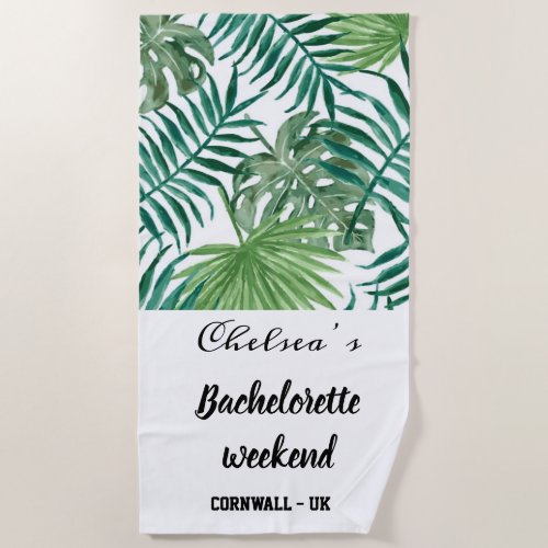 Exotic Tropical Calligraphy Bachelorette Weekend Beach Towel