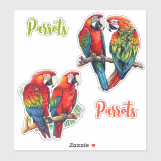 Exotic Tropical Colorful Cutomizable Parrots Sticker