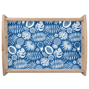 Exotic Tropical Deep Blue Pattern Serving Tray