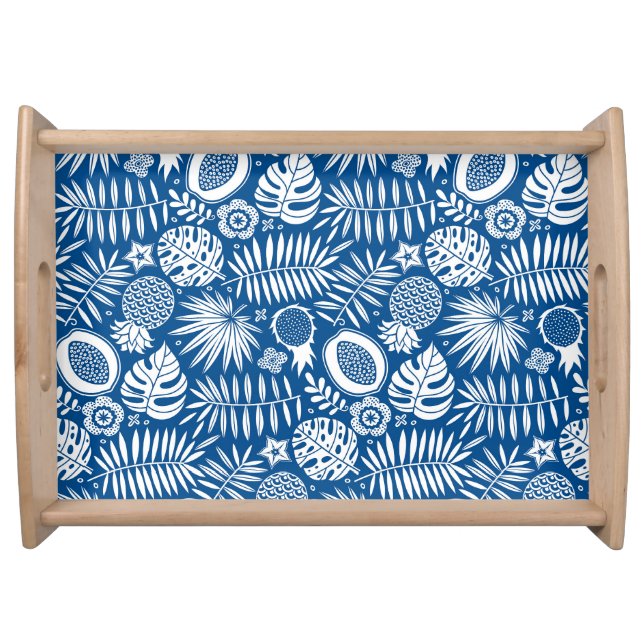 Exotic Tropical Deep Blue Pattern Serving Tray (Front)