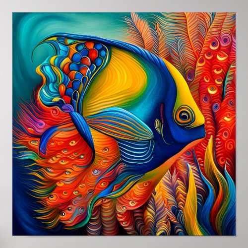 Exotic tropical fish in colorful coral reef poster