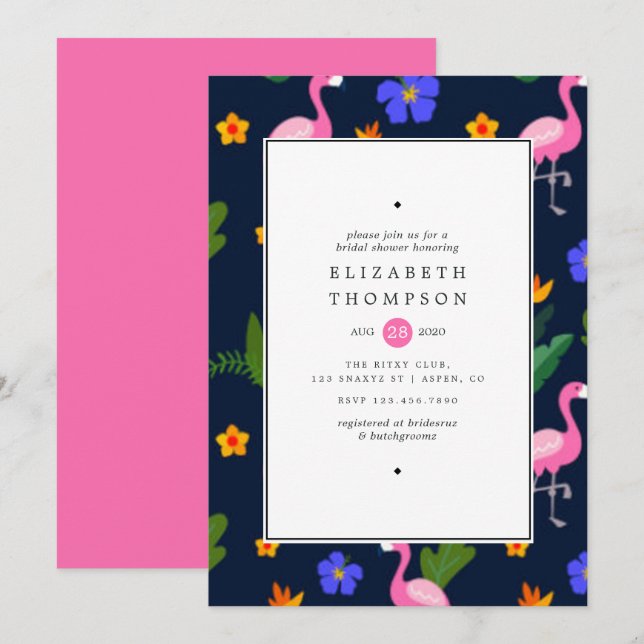 Exotic Tropical Flamingo Bridal Shower Invitation (Front/Back)