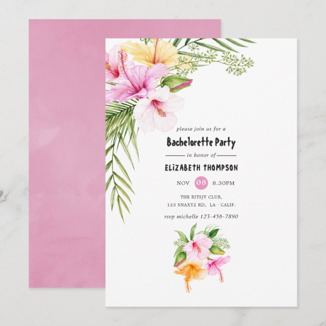 Exotic Tropical Floral Beach Bachelorette Party Invitation (Front/Back)