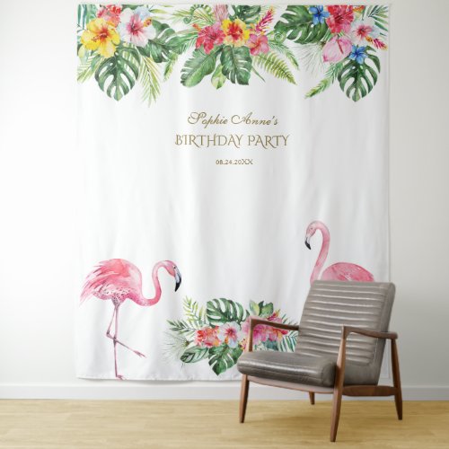 Exotic Tropical Floral Birthday Photo Booth Prop Tapestry