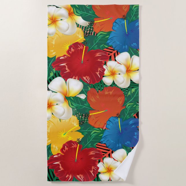 Exotic Tropical Floral Design 🏝 Beach Towel (Front)
