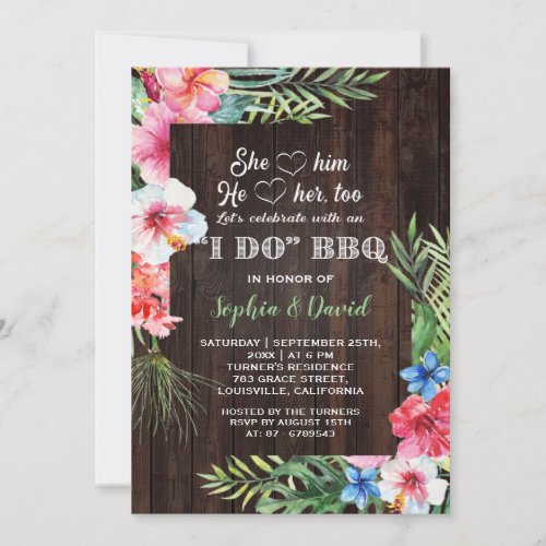 Exotic Tropical Floral I DO BBQ Engagement Invitation