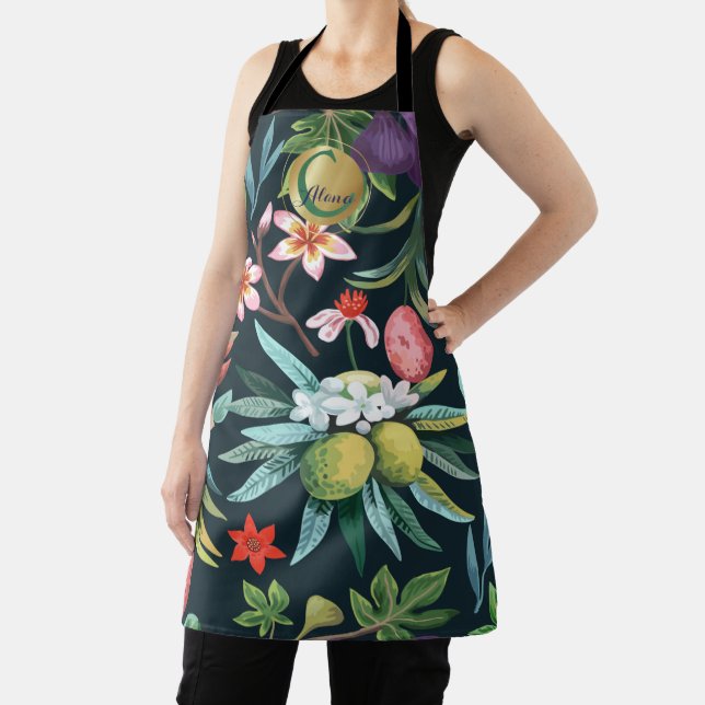 Exotic Tropical Floral Paradise Monogram Apron (Insitu)