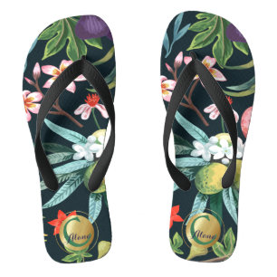 Exotic Tropical Floral Paradise Monogram Flip Flops