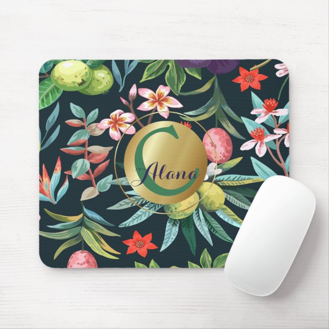Exotic Tropical Floral Paradise Monogram Mouse Pad (With Mouse)