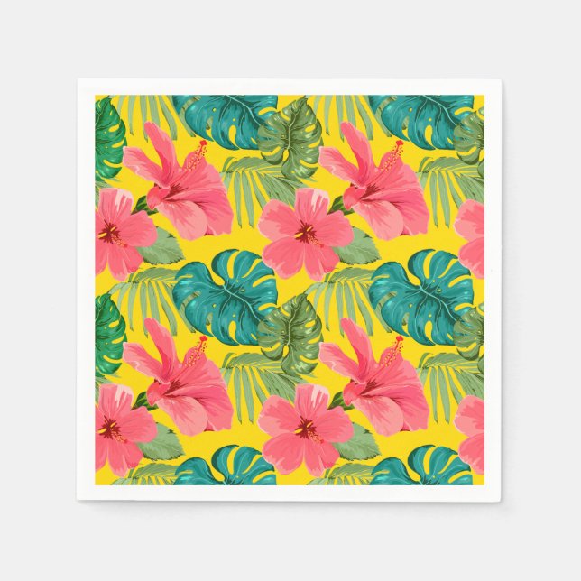Exotic Tropical Flowers and Foliage on Yellow Napkins (Front)