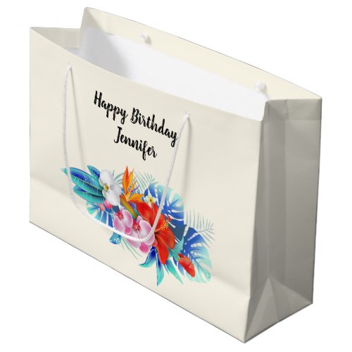 Exotic Tropical Flowers Birthday Large Gift Bag