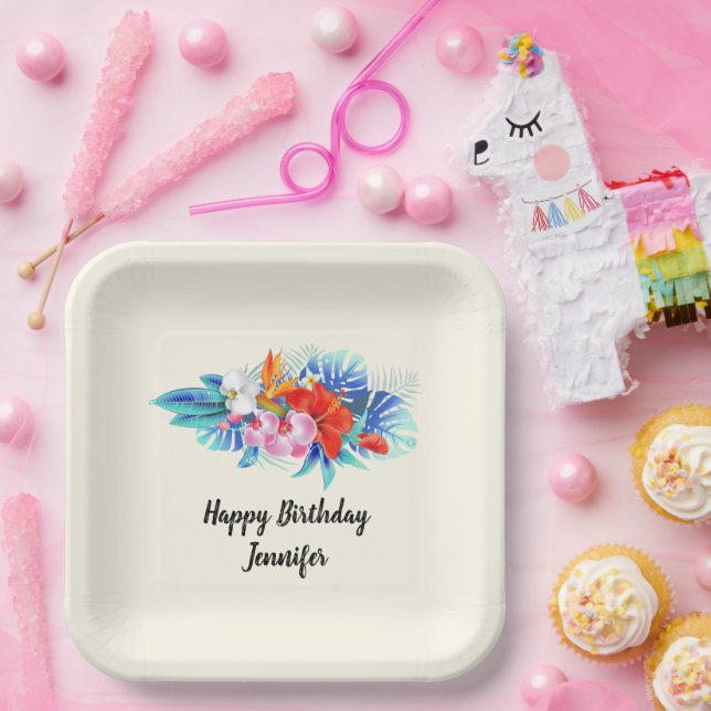 Exotic Tropical Flowers  Birthday Paper Plates (Party)