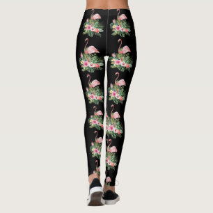 Exotic Tropical Flowers Flamingo Pattern Leggings