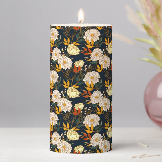Exotic Tropical Flowers Floral Botanical Pattern Pillar Candle (In Situ)