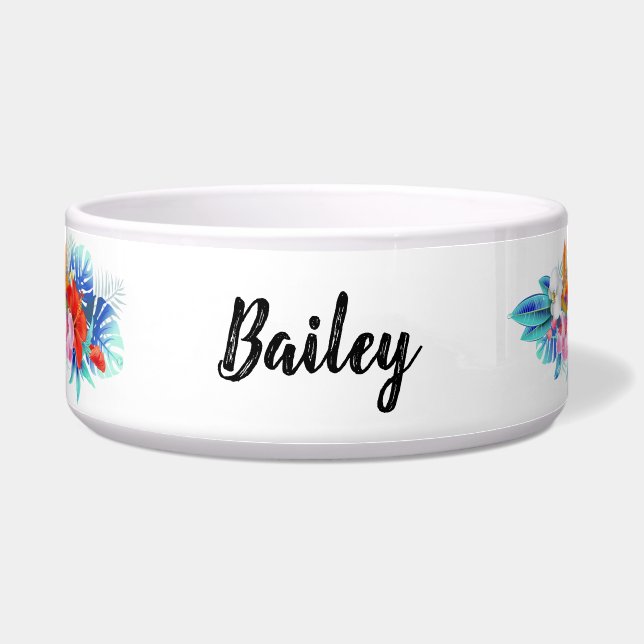 Exotic Tropical Flowers in Pink and Aqua Bowl (Front)