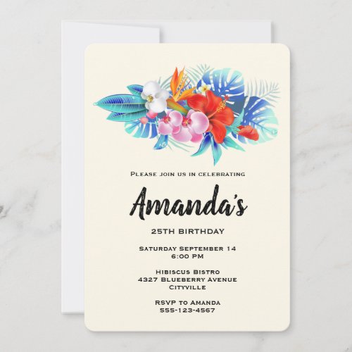 Exotic Tropical Flowers in Pink and Aqua Invitation