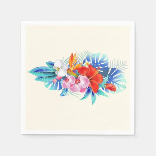 Exotic Tropical Flowers in Pink and Aqua Napkins