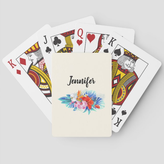Exotic Tropical Flowers in Pink and Aqua Poker Cards (Back)
