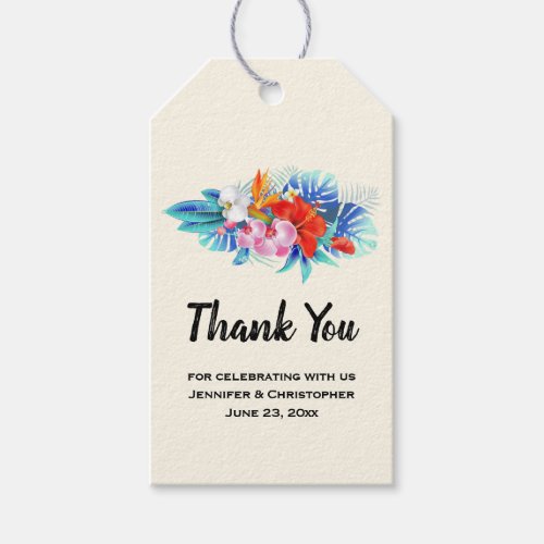 Exotic Tropical Flowers in Pink and Aqua Wedding Gift Tags