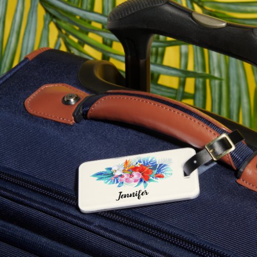 Exotic Tropical Flowers in Pink and Turquoise Luggage Tag