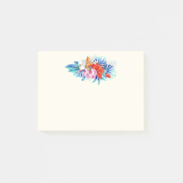 Exotic Tropical Flowers in Pink and Turquoise Post-it Notes (Front)