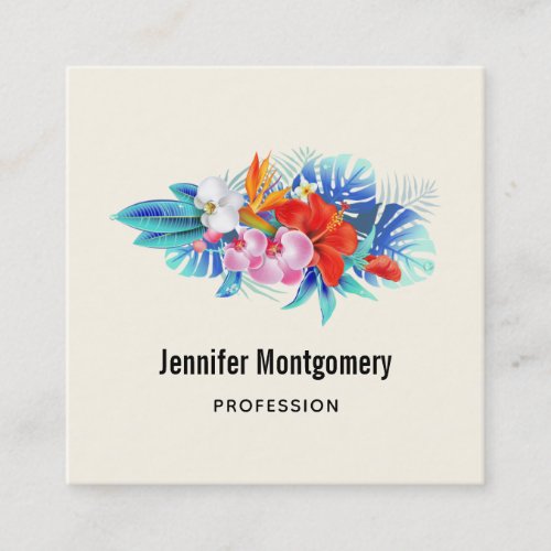 Exotic Tropical Flowers in Pink and Turquoise Square Business Card
