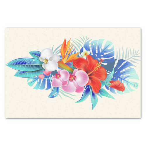 Exotic Tropical Flowers in Pink and Turquoise Tissue Paper