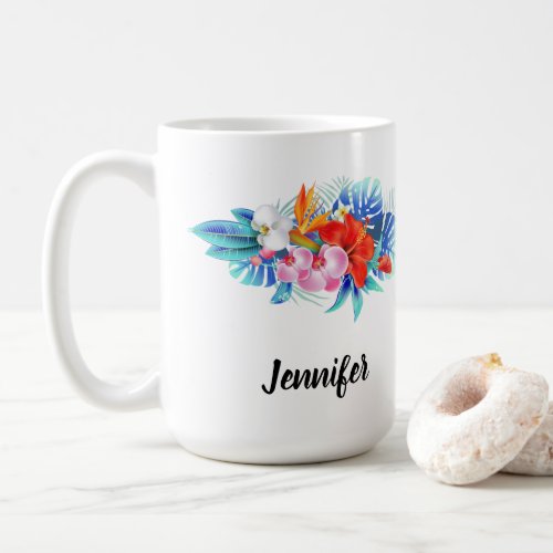 Exotic Tropical Flowers _ Pink  Aqua Coffee Mug