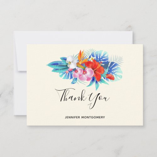 Exotic Tropical Flowers _ Pink  Aqua Thank You Card
