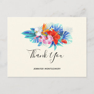 Exotic Tropical Flowers - Pink & Aqua Thank You Postcard
