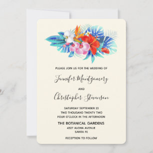 Exotic Tropical Flowers - Pink & Aqua Wedding Invitation