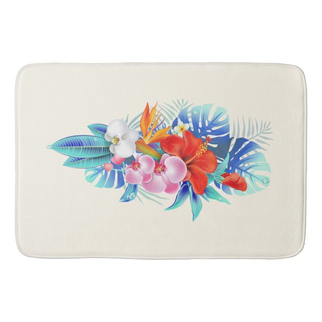 Exotic Tropical Flowers - Pink & Aquamarine Bath Mat (Front)
