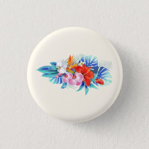 Exotic Tropical Flowers _ Pink  Aquamarine Button