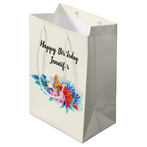 Exotic Tropical Flowers _ Pink  Aquamarine Medium Gift Bag