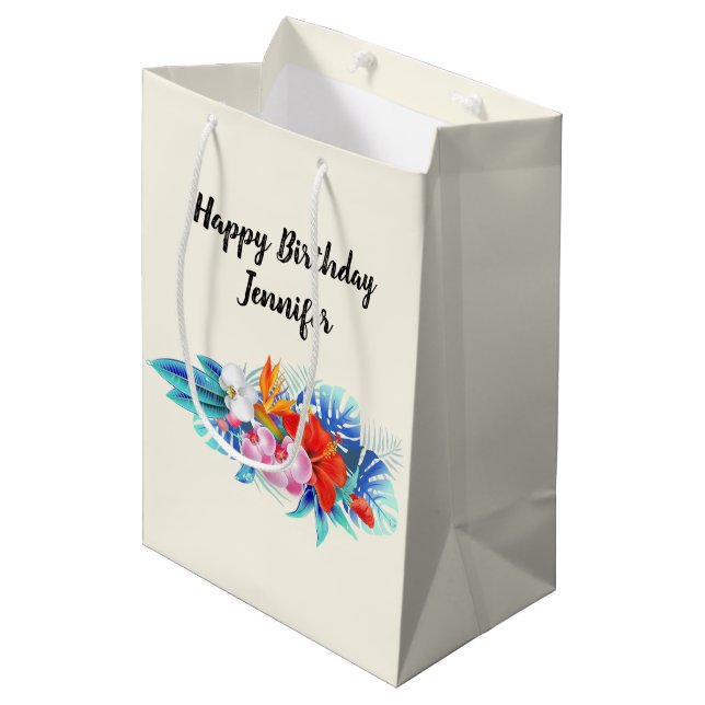 Exotic Tropical Flowers - Pink & Aquamarine Medium Gift Bag (Front Angled)