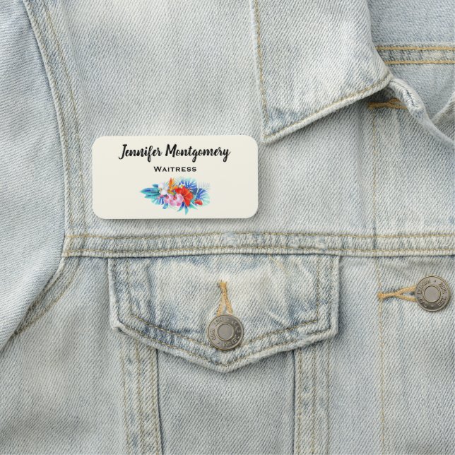 Exotic Tropical Flowers - Pink & Aquamarine Name Tag (In Situ)