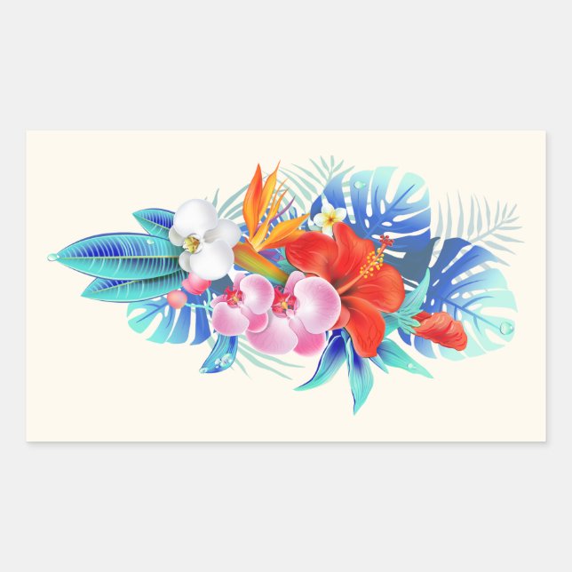 Exotic Tropical Flowers - Pink & Aquamarine Rectangular Sticker (Front)