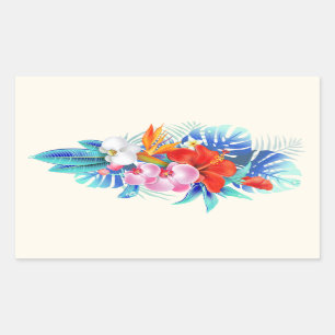 Exotic Tropical Flowers - Pink & Aquamarine Rectangular Sticker