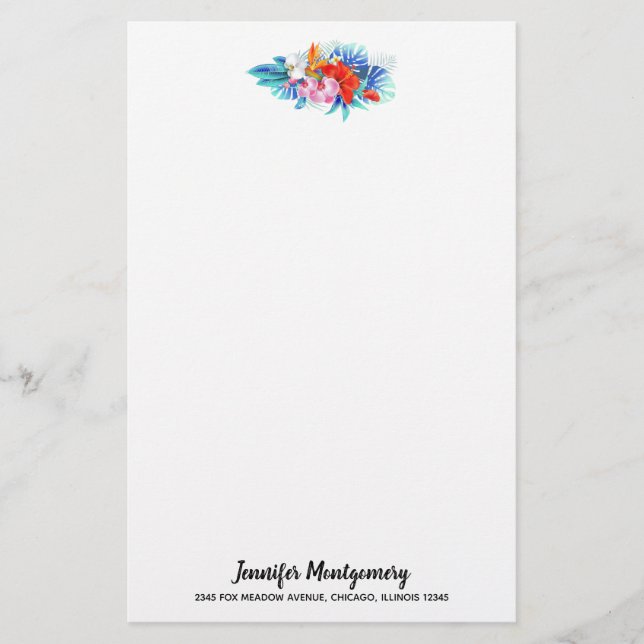  Exotic Tropical Flowers - Pink & Aquamarine Stationery (Front)