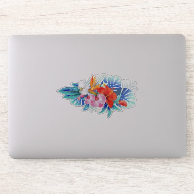 Exotic Tropical Flowers - Pink & Aquamarine Sticker (Computer)