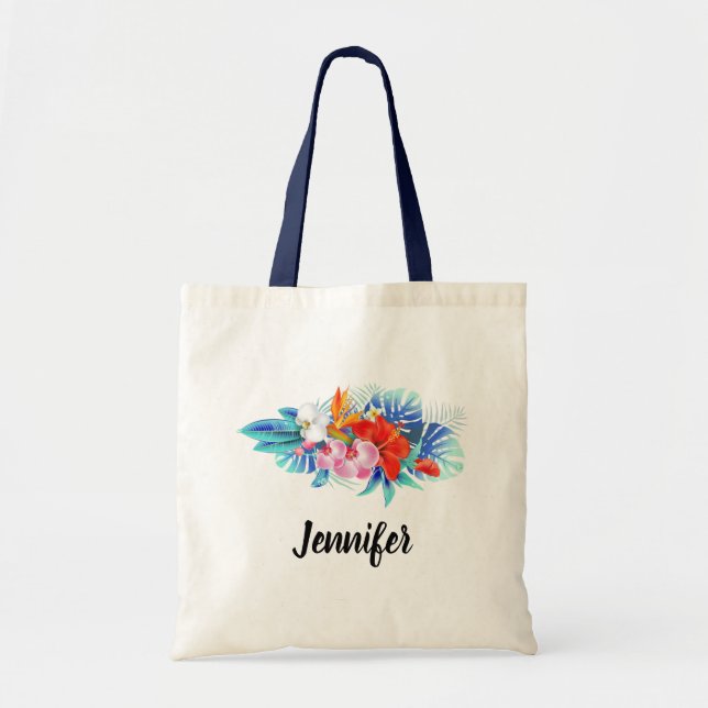 Exotic Tropical Flowers - Pink & Aquamarine Tote Bag (Front)