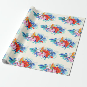 Exotic Tropical Flowers - Pink & Aquamarine Wrapping Paper