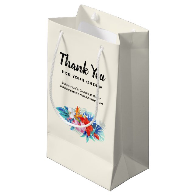 Exotic Tropical Flowers Thank You Business Small Gift Bag (Front Angled)