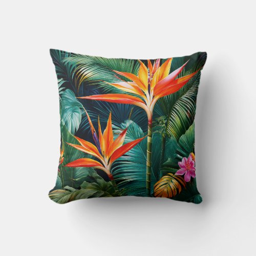 Exotic tropical flowers throw pillow